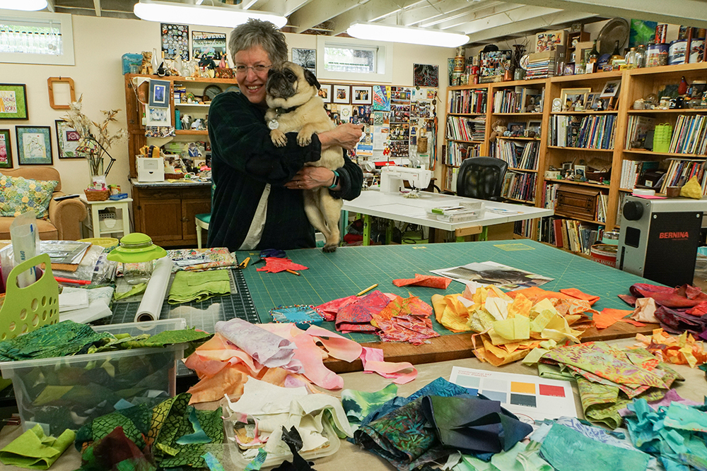 Sarah Ann Smith with pug, in studio In Studio with Widgeon